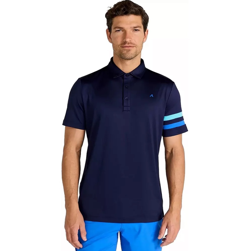 REDVANLY Men Sz XXL Heyward Golf Navy Sleeve Stripped Midnight‎ Navy Polo